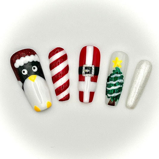 Santa and Penguin Christmas Nails