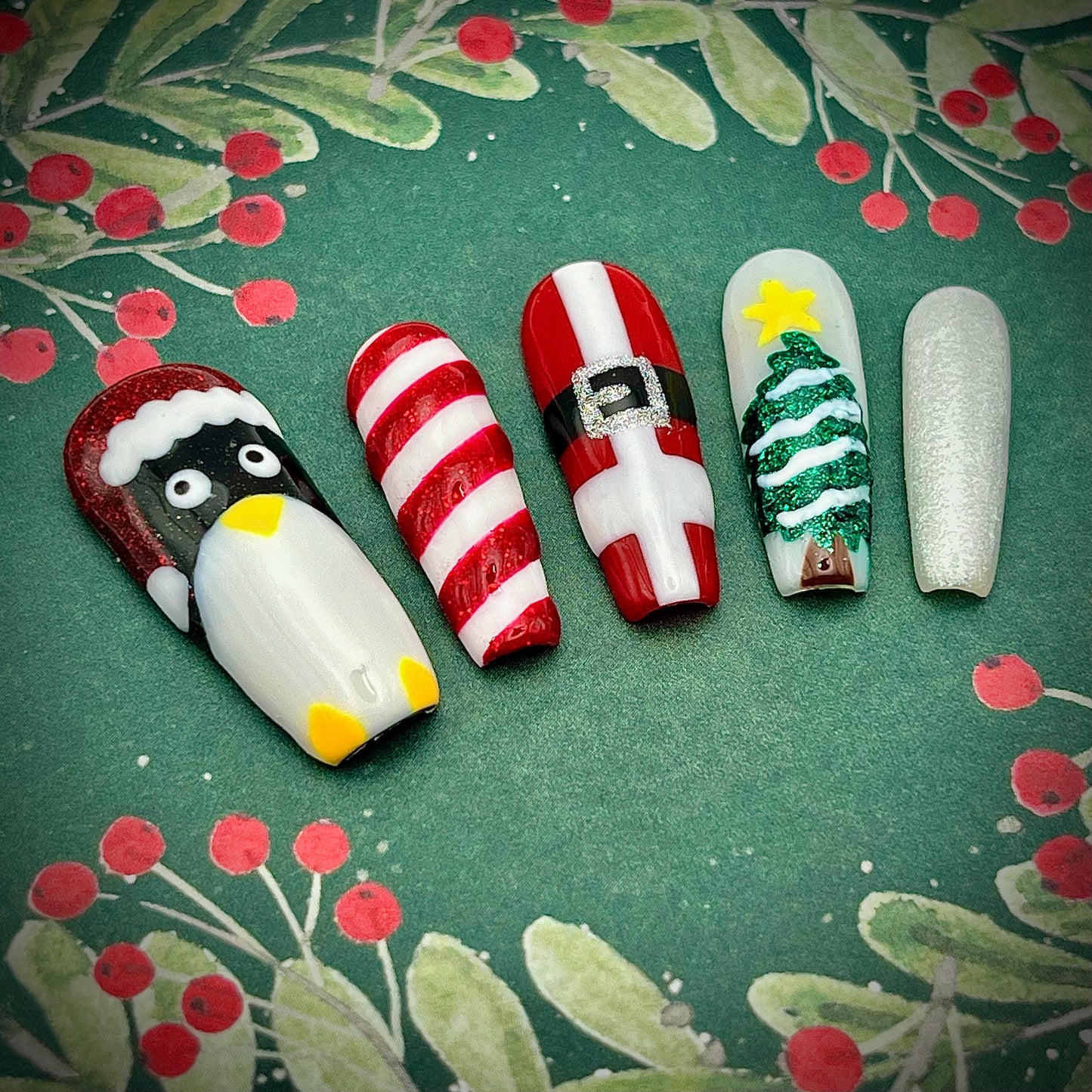 Santa and Penguin Christmas Nails